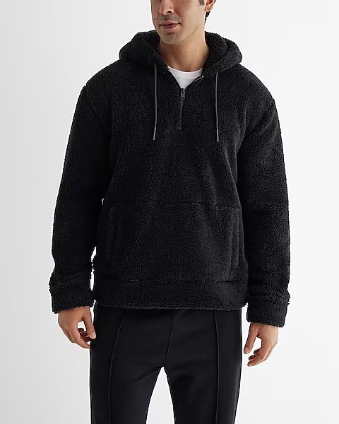 Basic Sherpa brown hoodie half zipper