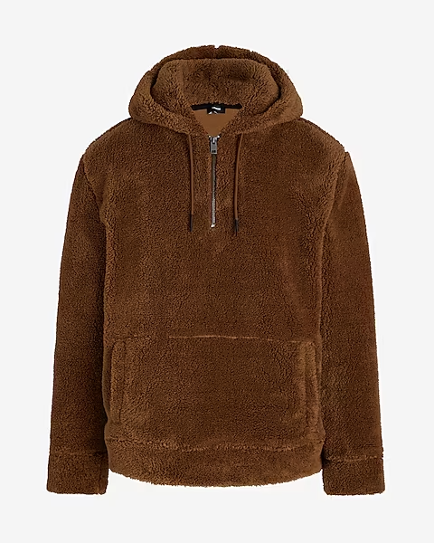 Basic Sherpa brown hoodie half zipper