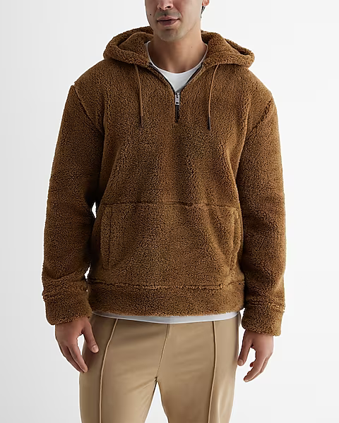 Basic Sherpa brown hoodie half zipper