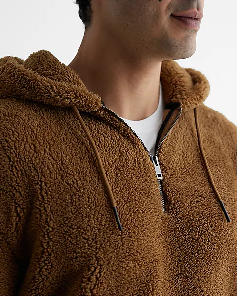 Basic Sherpa brown hoodie half zipper