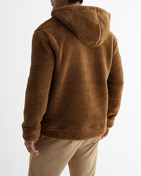 Basic Sherpa brown hoodie half zipper