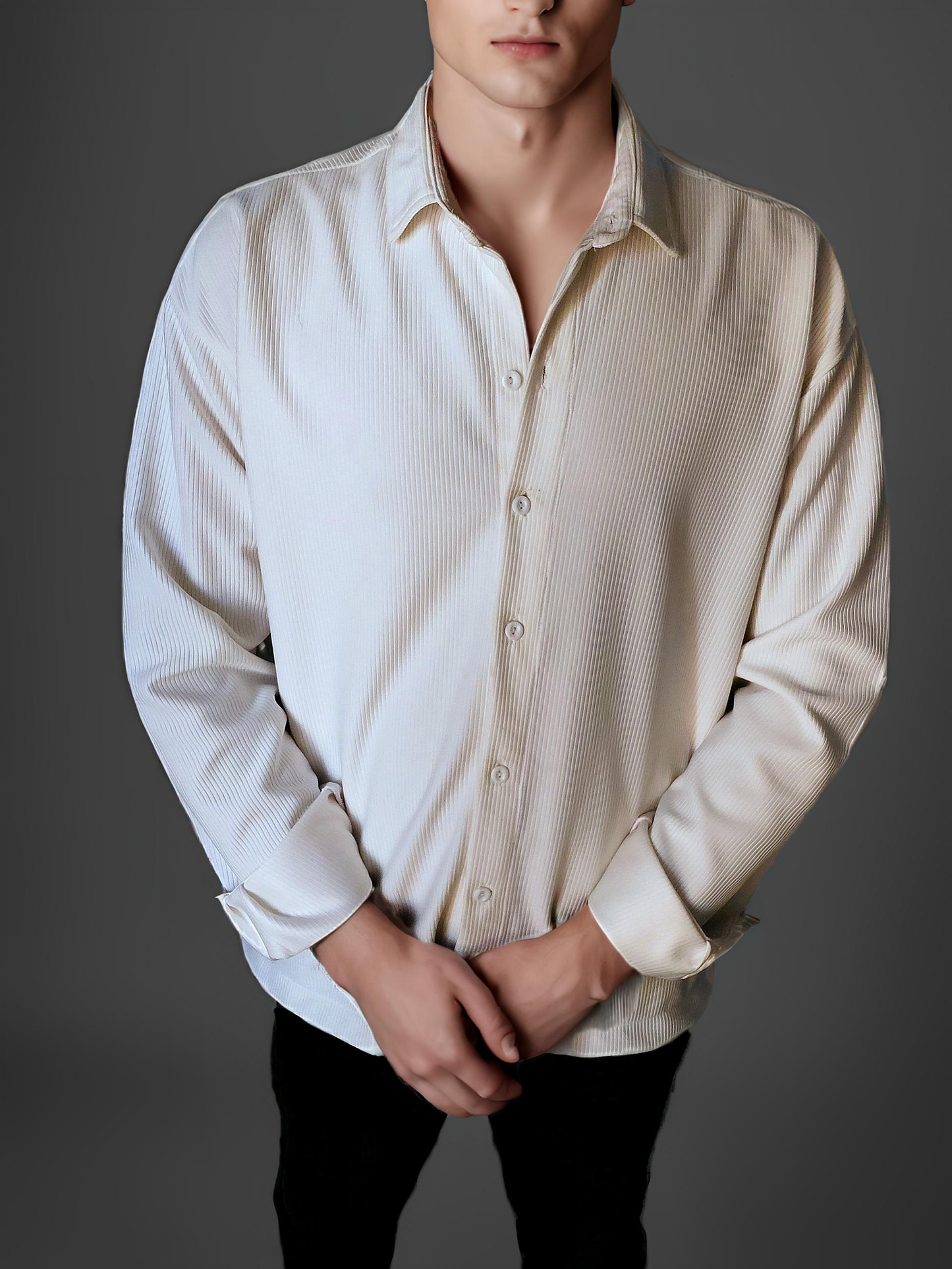 over sized sleeved cord shirt