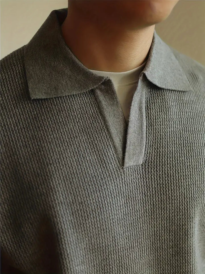 Polo Structured knitted grey sweater