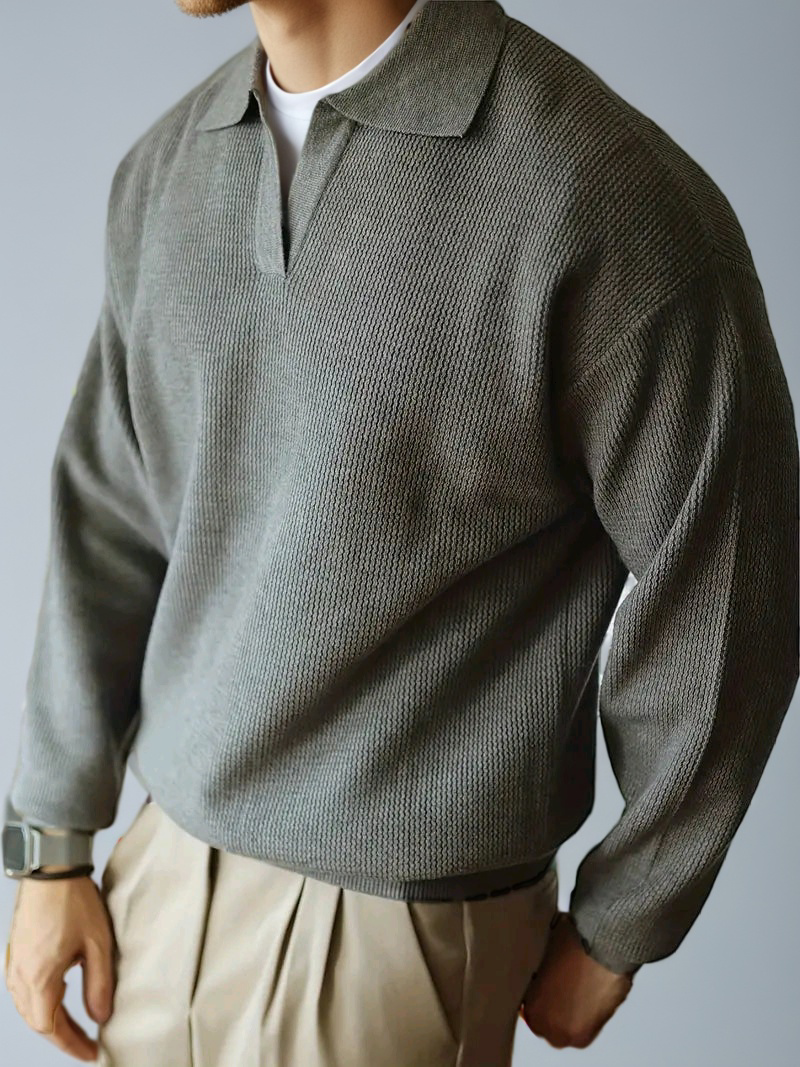 Polo Structured knitted grey sweater