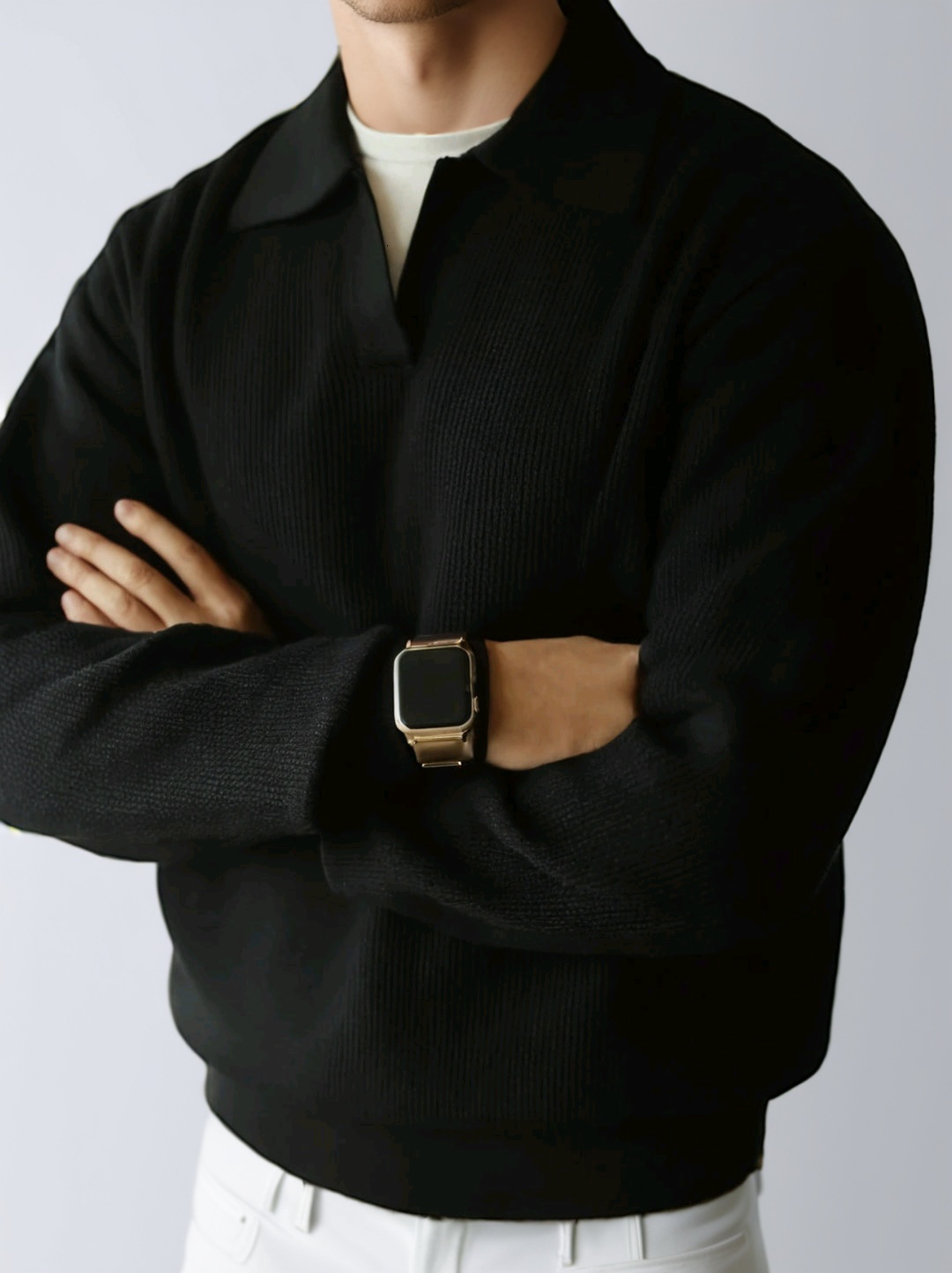 Polo Structured knitted grey sweater