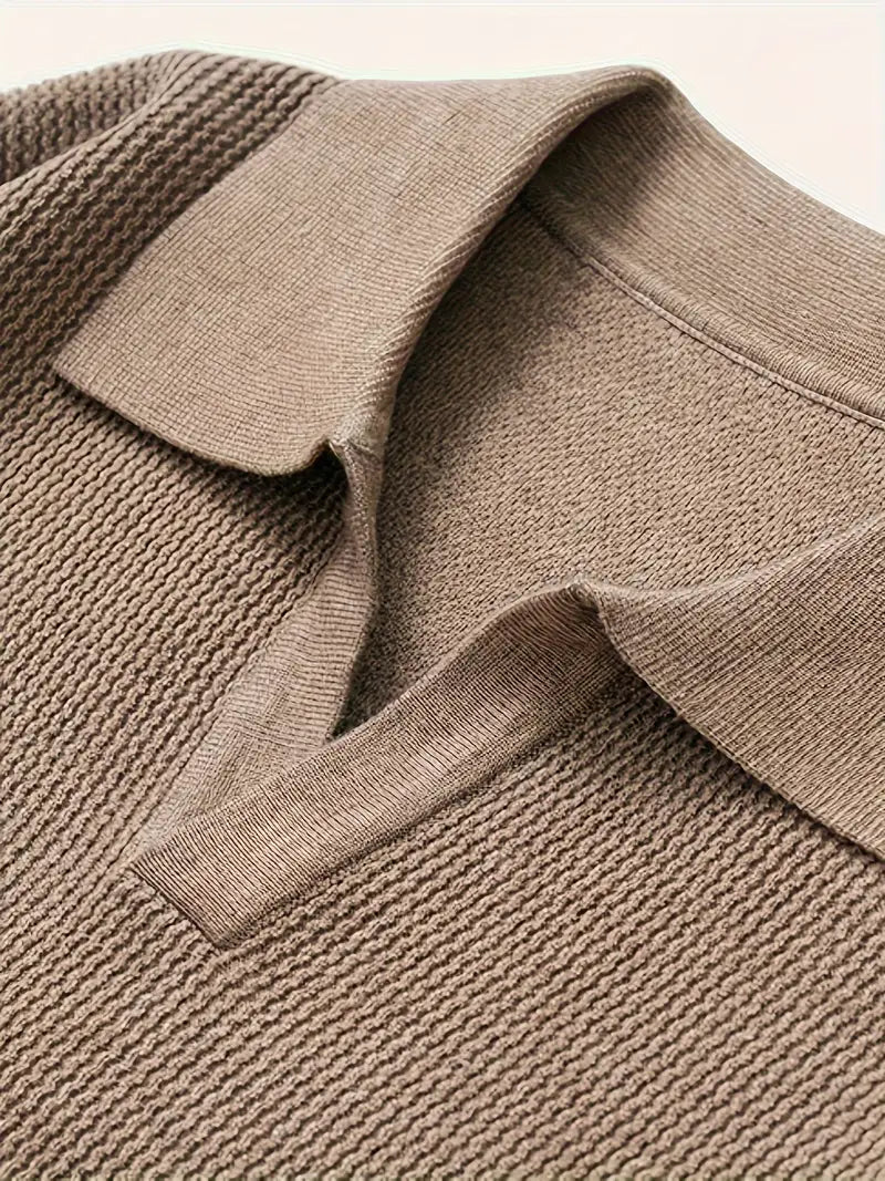 Polo Structured knitted grey sweater