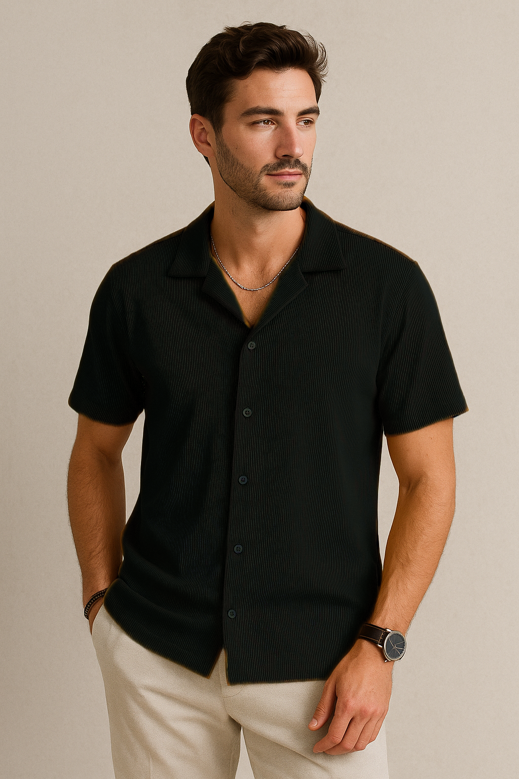 half sleeved cord white shirt