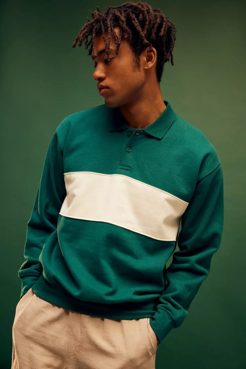 Blannca Paneled Stripe Polo Sweatshirt