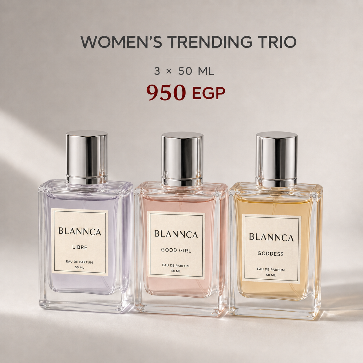 Blannca Women's Trending Trio - 3 x 50 ml perfumes for 950 EGP