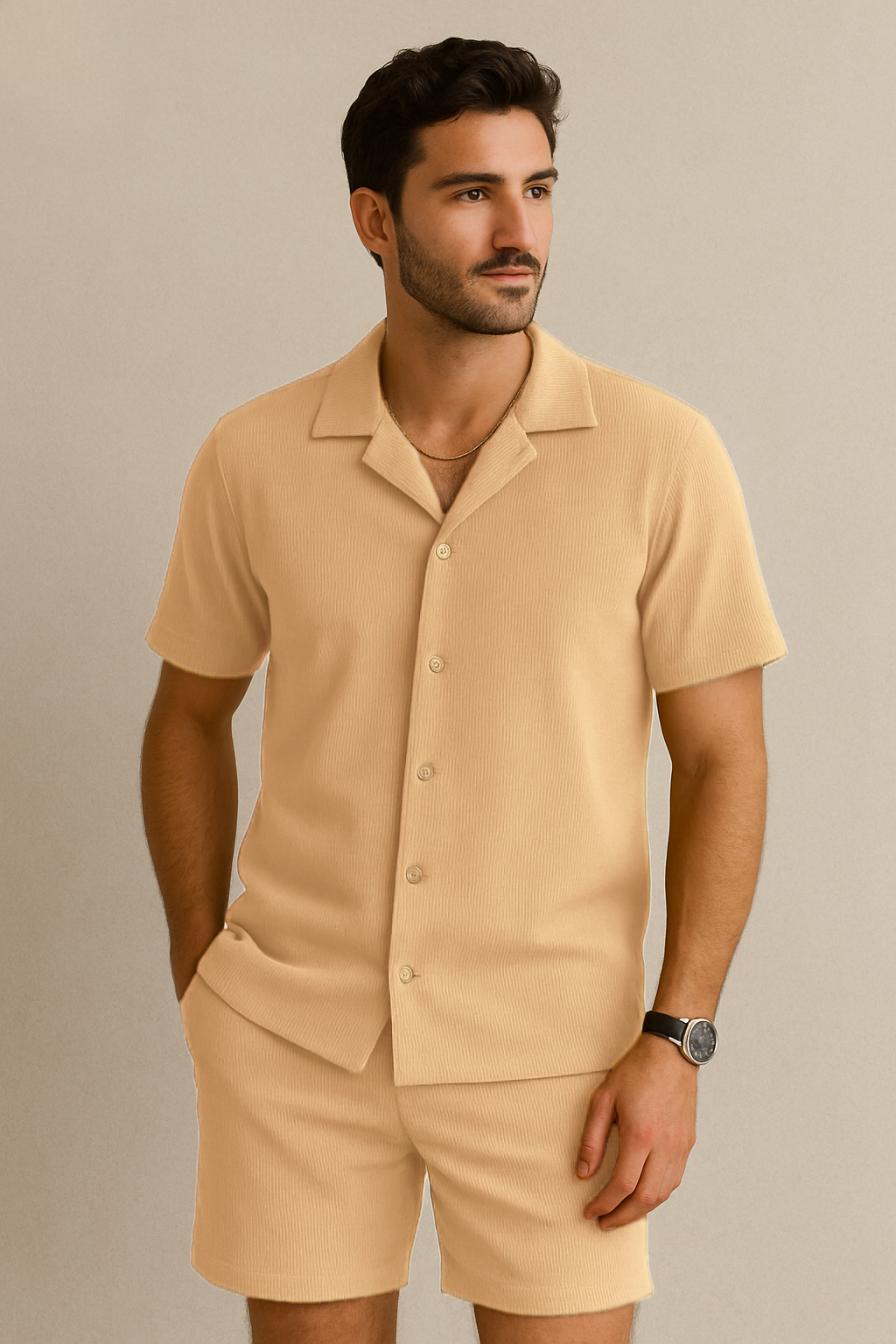 half sleeved cord white shirt