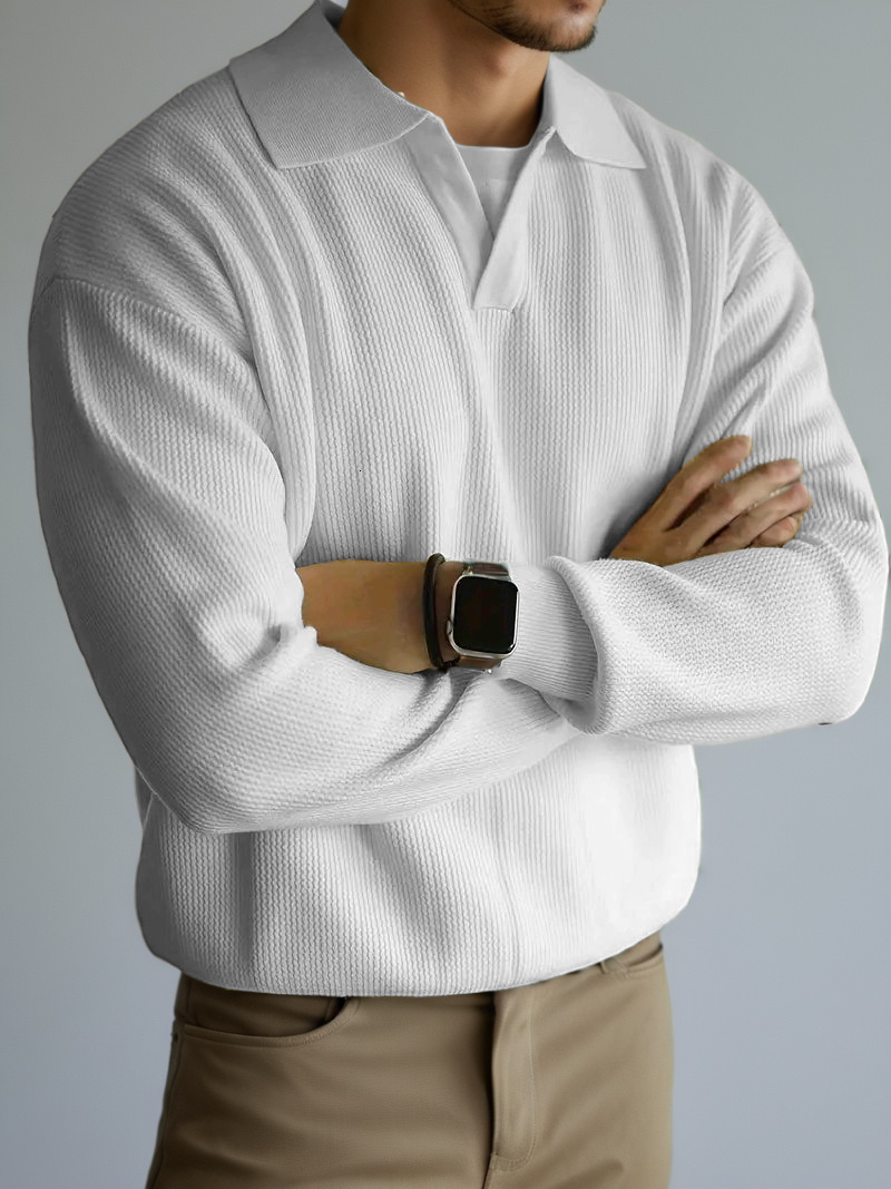 Polo Structured knitted grey sweater
