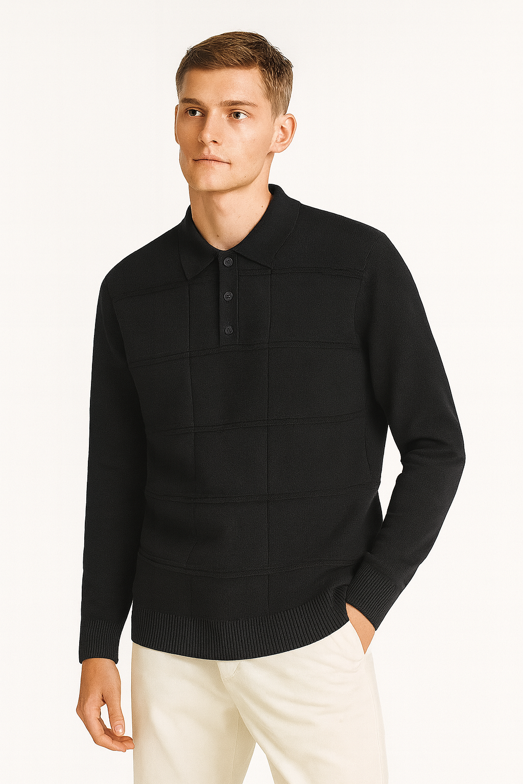Blannca textured knitted polo with buttons
