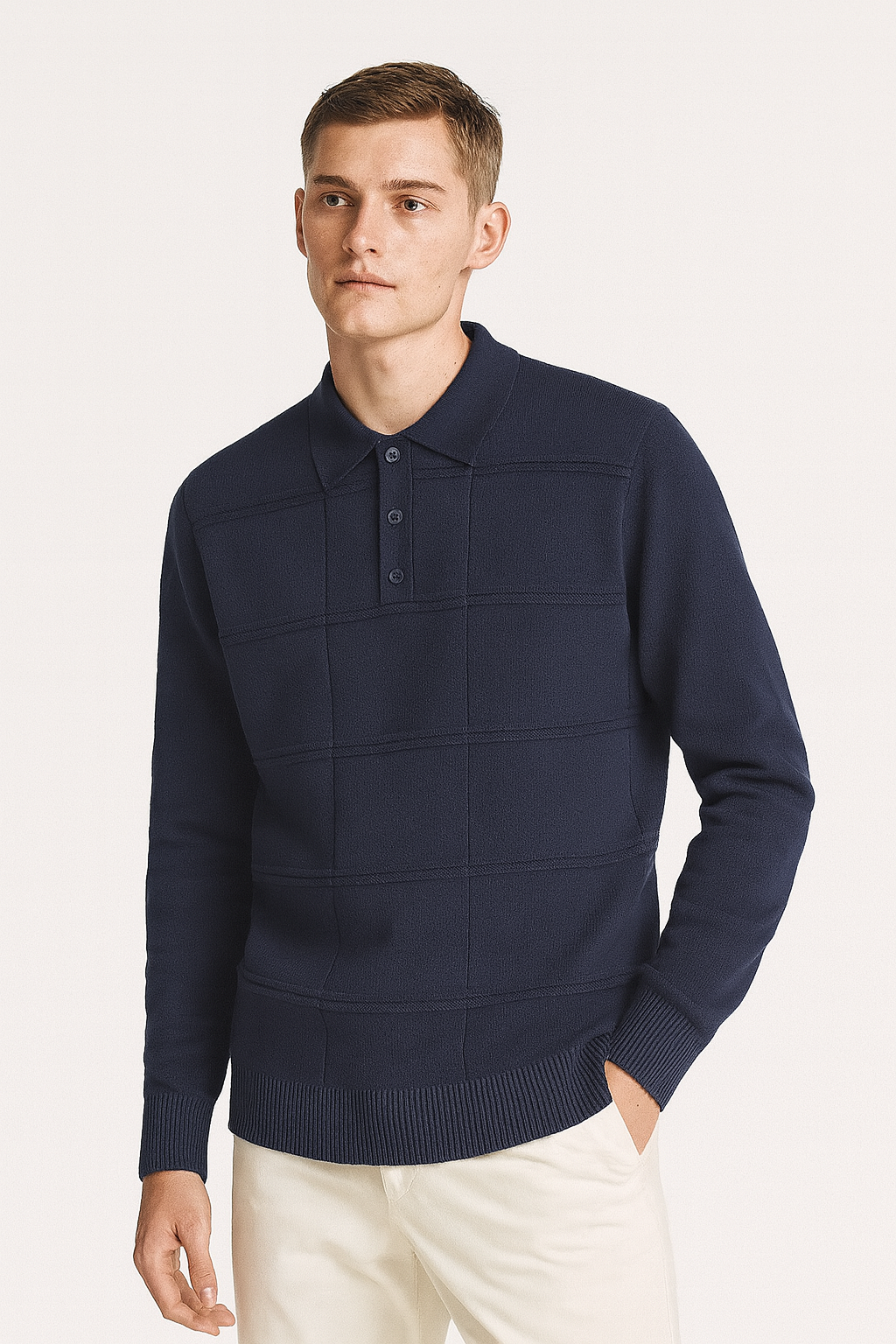 Blannca textured knitted polo with buttons