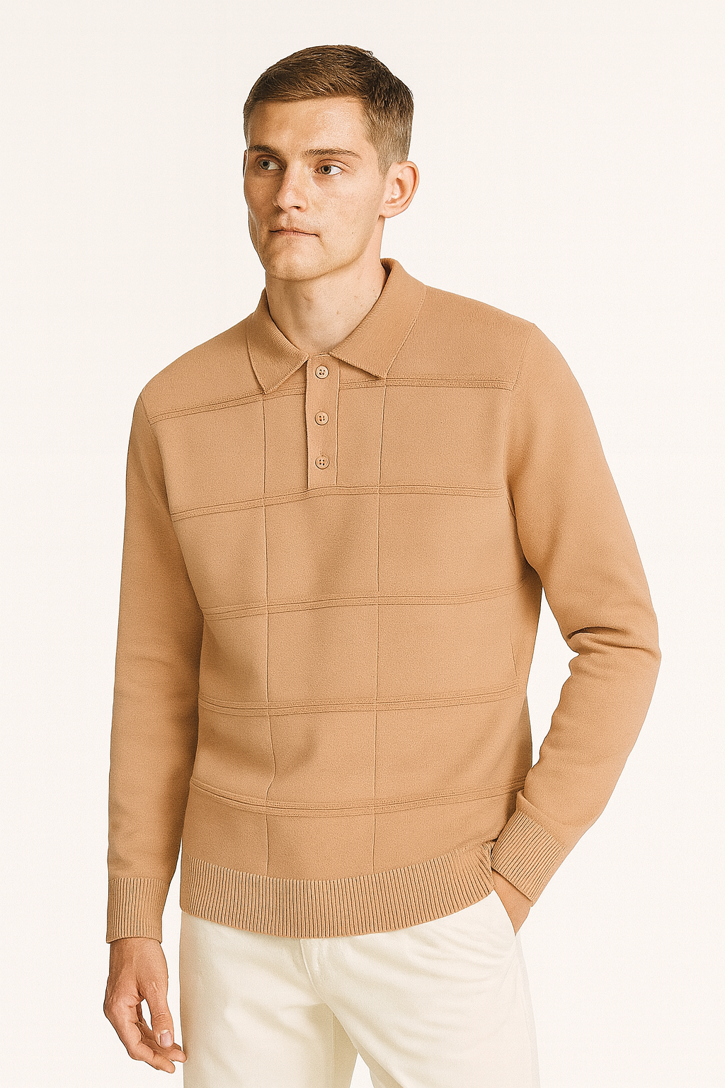 Blannca textured knitted polo with buttons