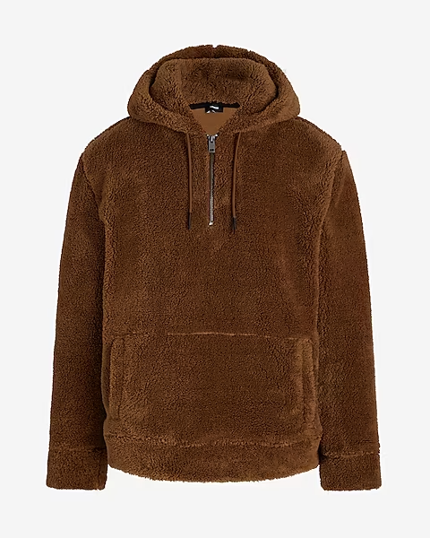 Basic Sherpa brown hoodie  half zipper