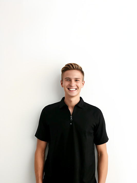 basic polo half zipper t-shirt