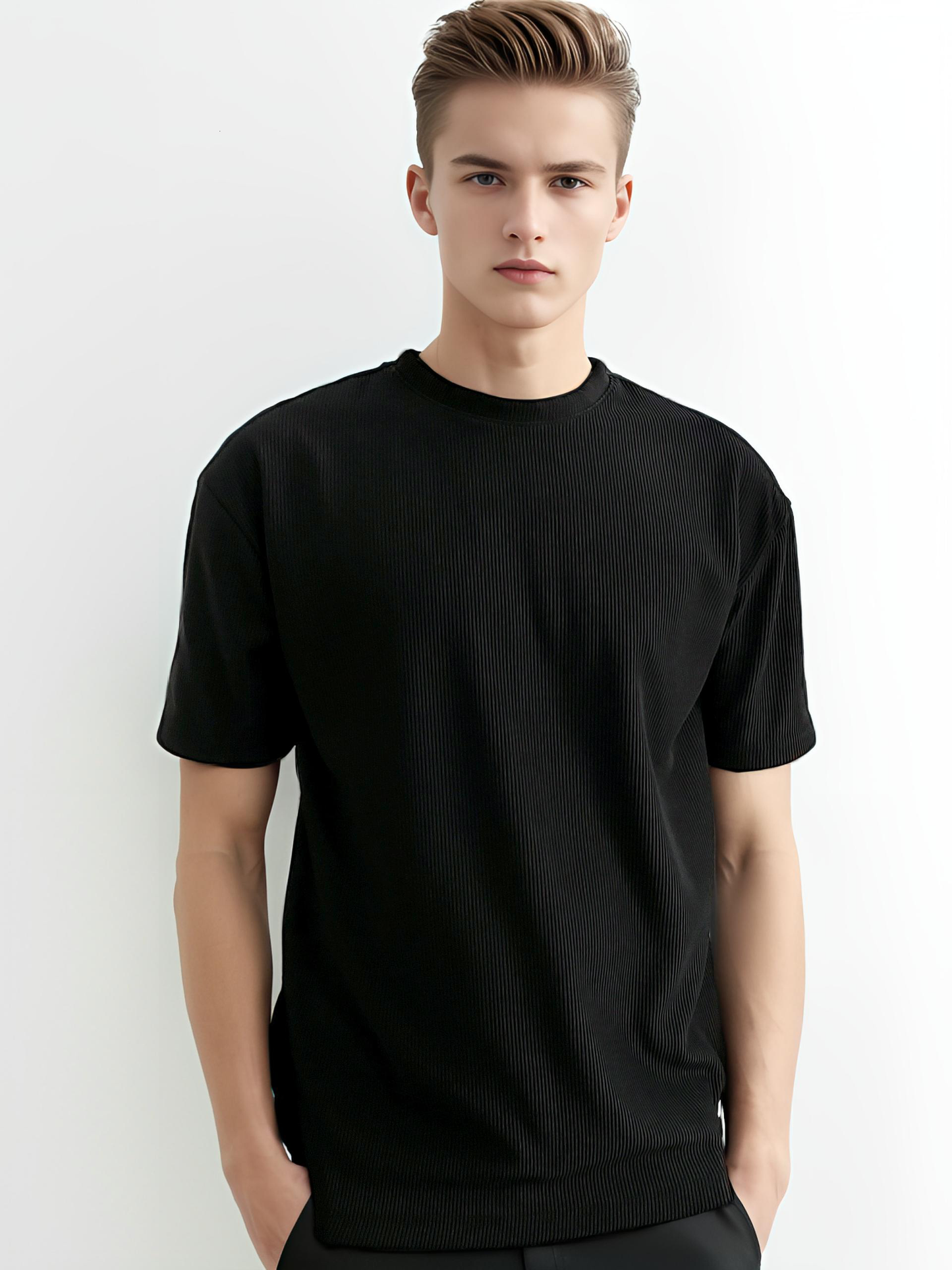 regular fit cord knit black t-shirt