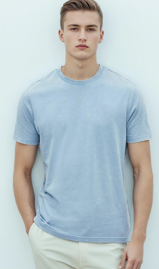 stone-washed rounded blue t-shirt