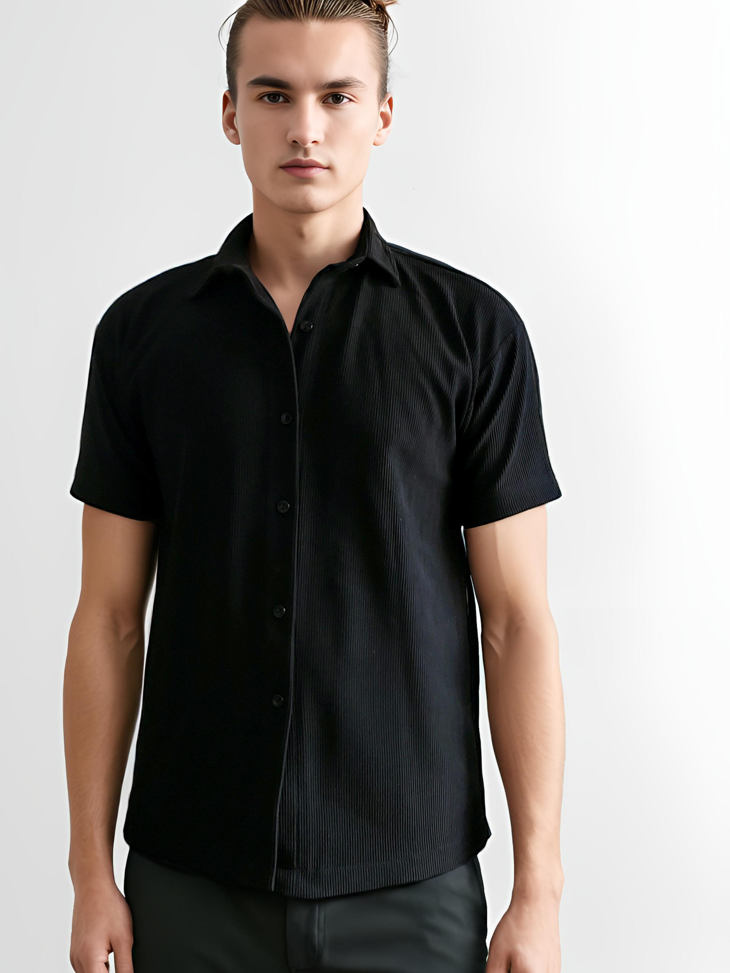 slim fit short sleeves cord shirt