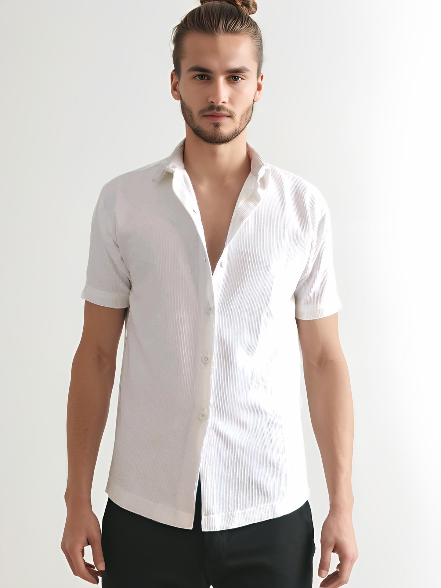 slim fit short sleeves cord shirt