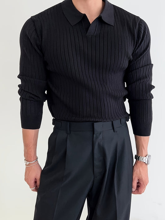 Knitted Polo Black Sweater