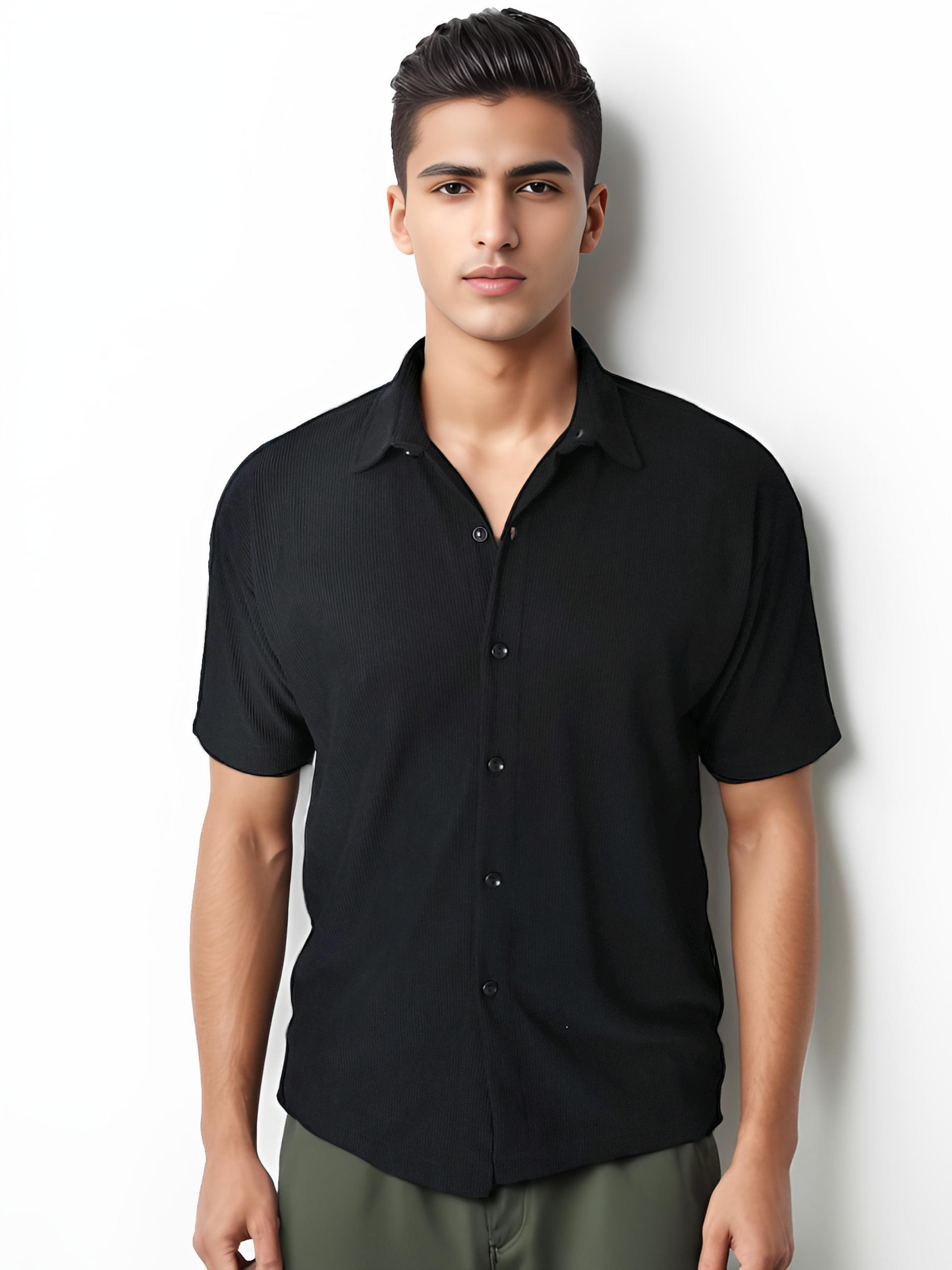 slim fit short sleeves cord shirt