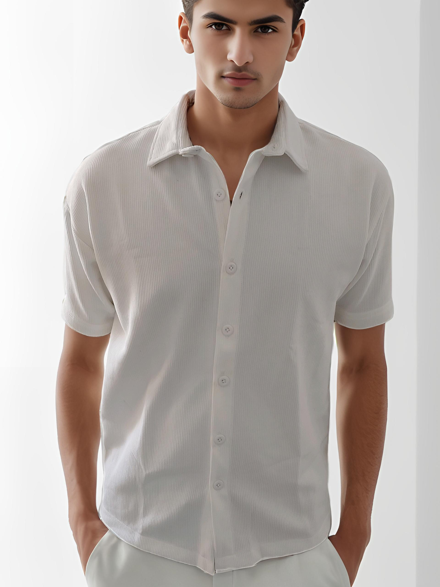 slim fit short sleeves cord shirt