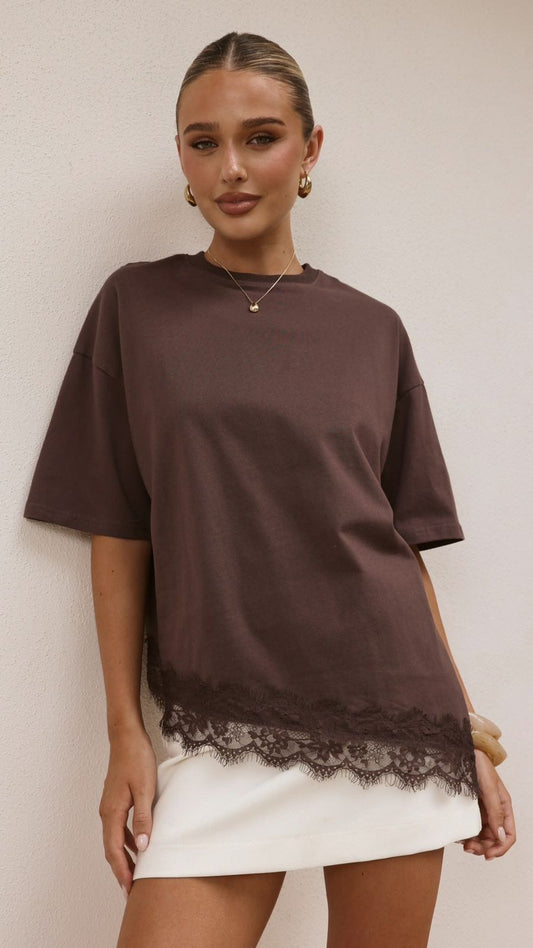 Blannca Lace Hem Oversized Tee
