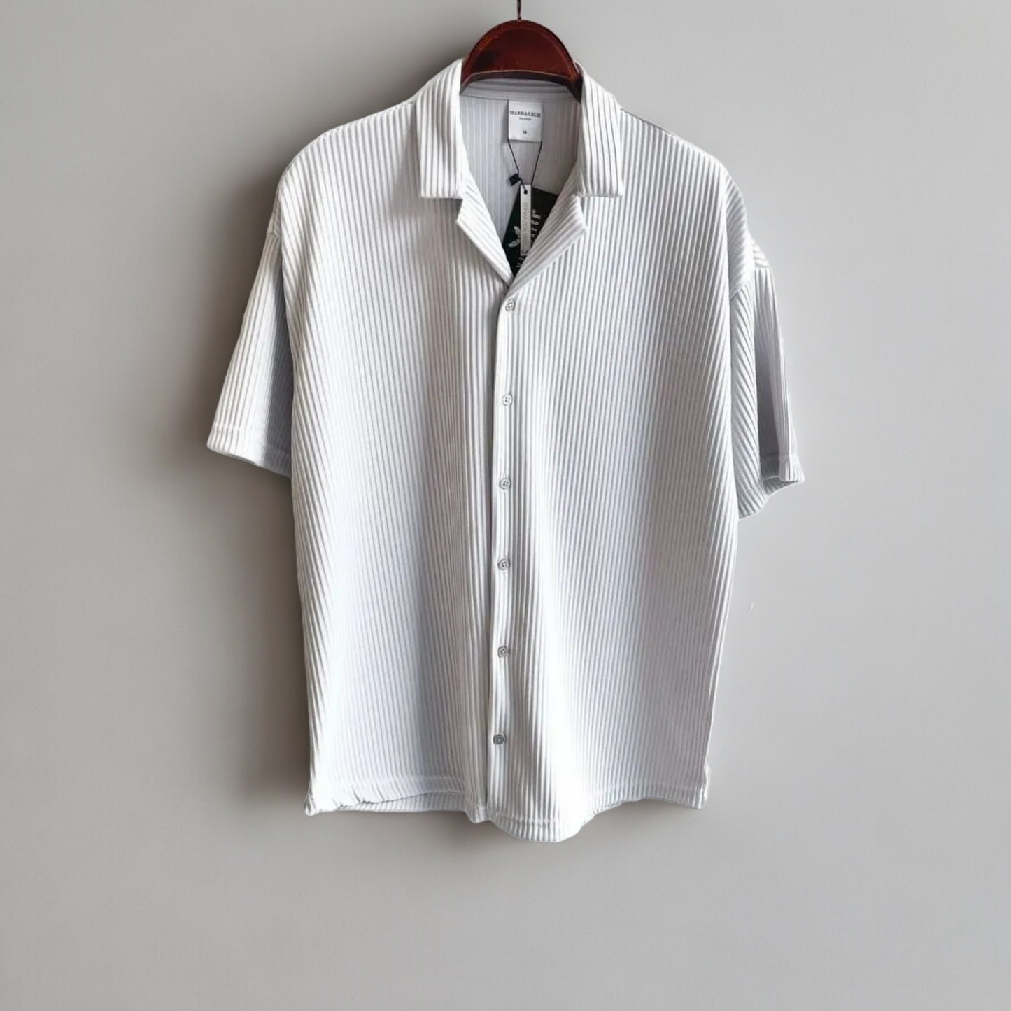 half sleeved cord white shirt