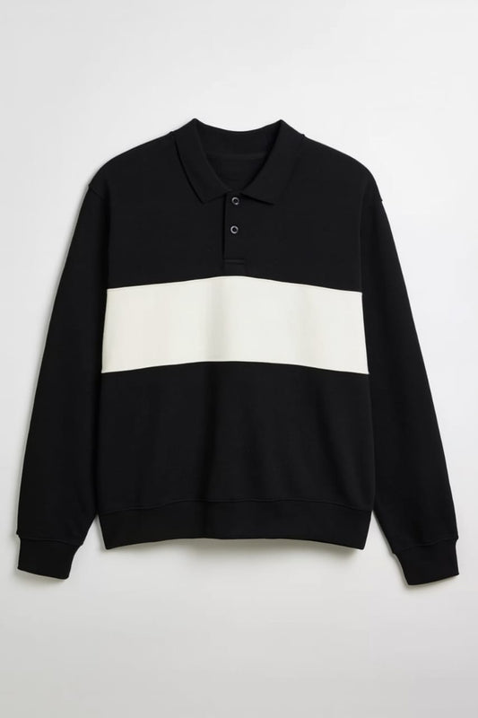 Blannca Paneled Stripe Polo Sweatshirt