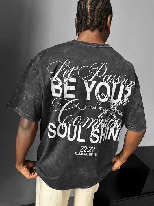 OVERSIZE WASHED 'BE YOUR SOUL SHINE' T-SHIRT - GRAY