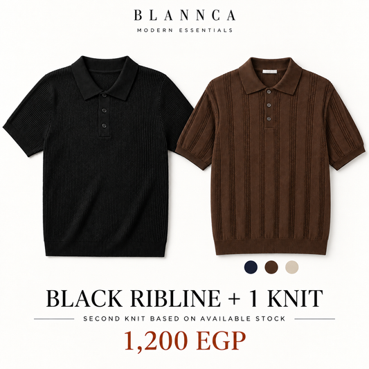 Black Ribline polo plus one assorted knit based on available stock