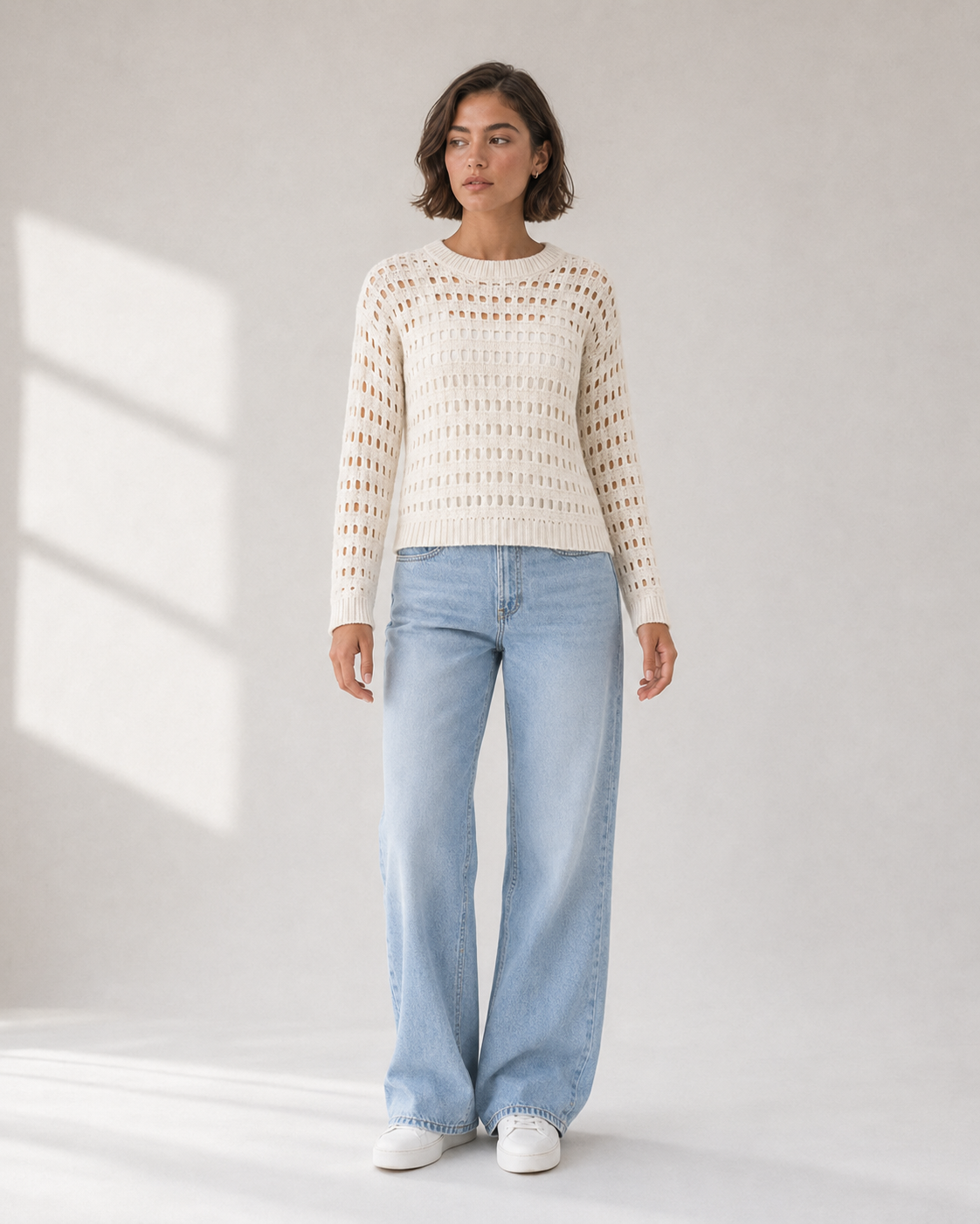 Blannca Breezaya ivory knitted top front model view