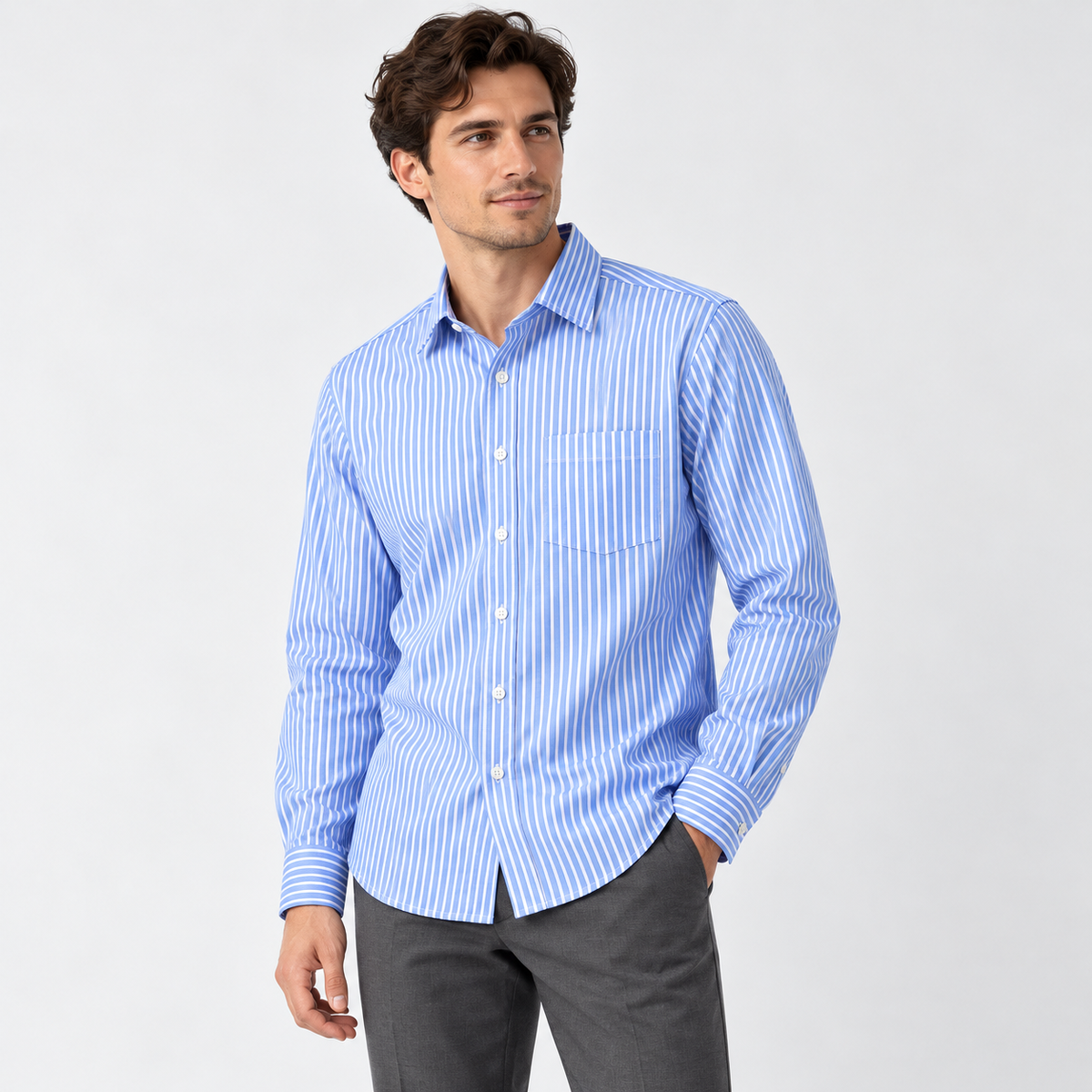 Everyday Blue Stripe Shirt — model