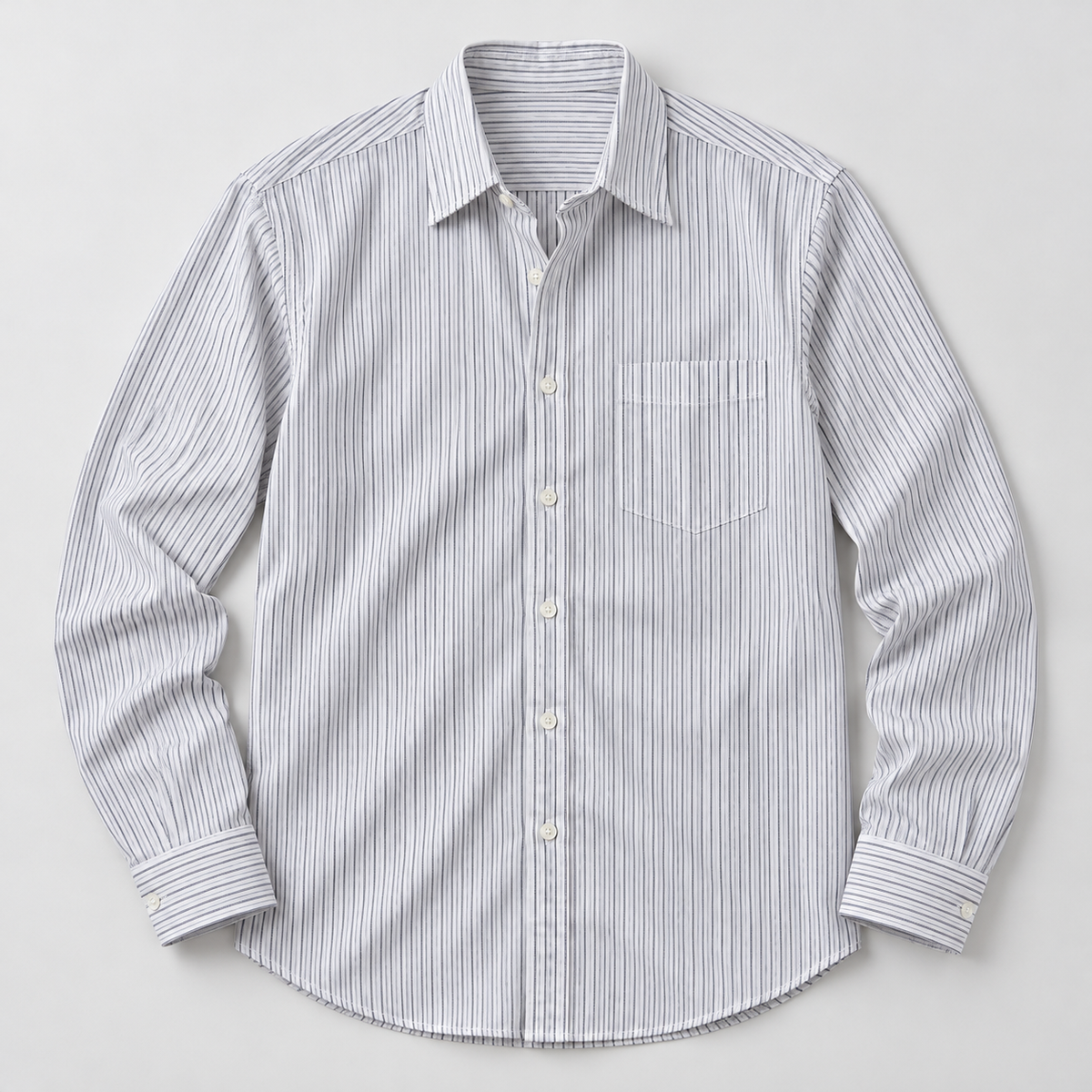 Silver Pinstripe Shirt — flat lay