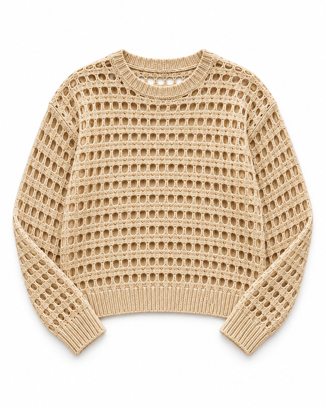 Breezaya beige open-knit sweater flat lay