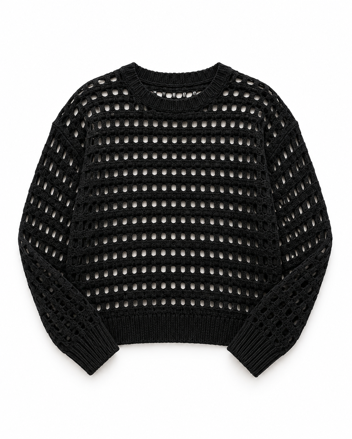 Breezaya black open-knit sweater flat lay
