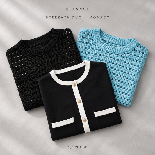 Breezaya Duo and Monaco realistic flat lay — 1,399 EGP