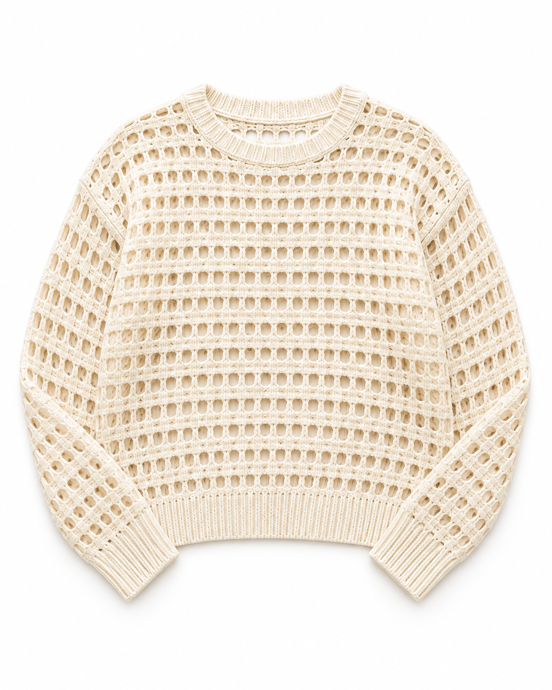 Breezaya ivory open-knit sweater flat lay