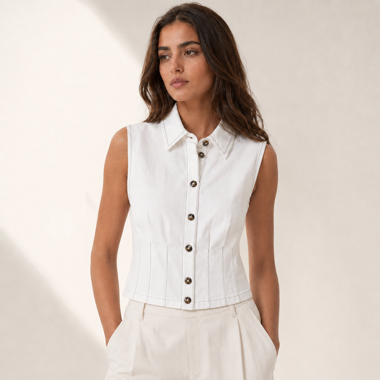 Cleo white sleeveless top updated longer front fit