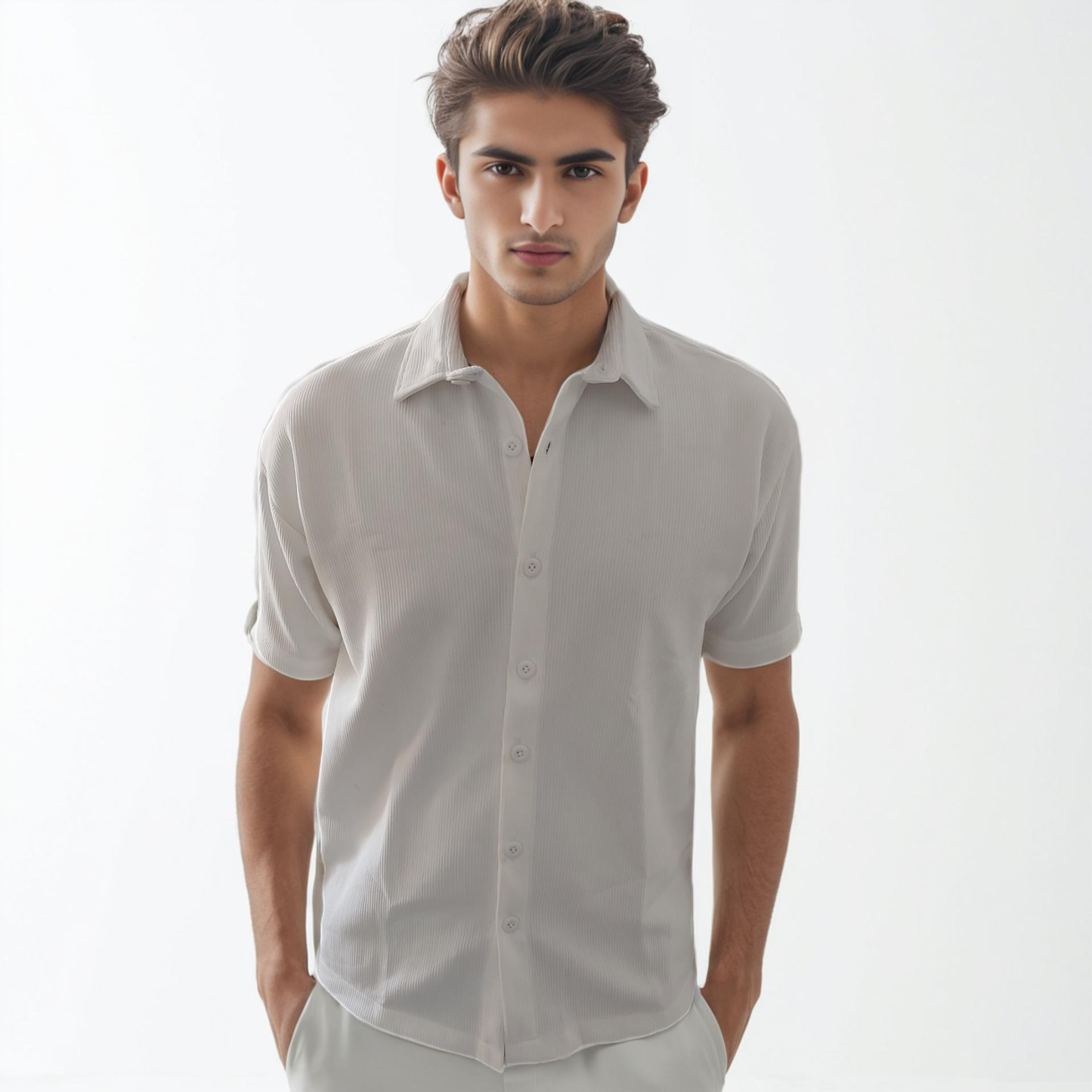 slim fit short sleeves cord shirt