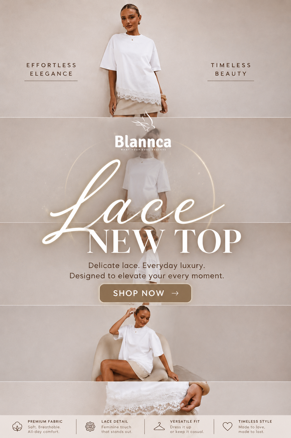 Blannca Lace Hem Oversized Tee