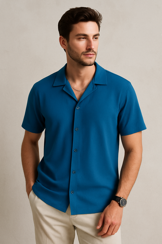 half sleeved cord white shirt
