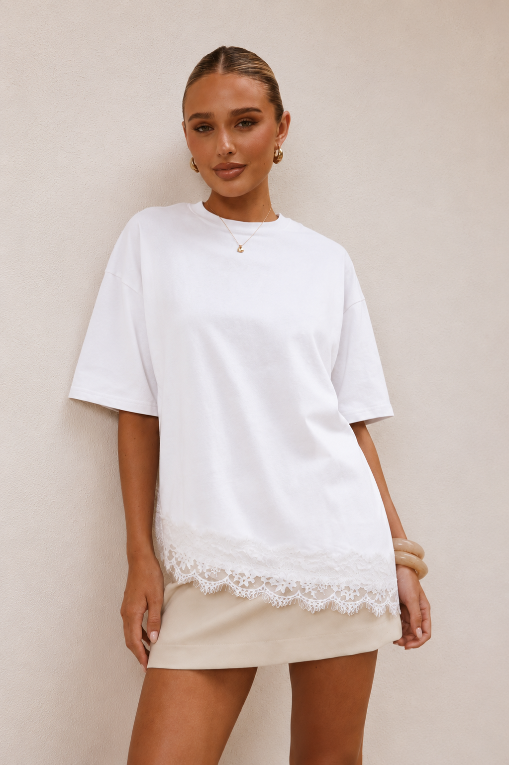 Blannca Lace Hem Oversized Tee