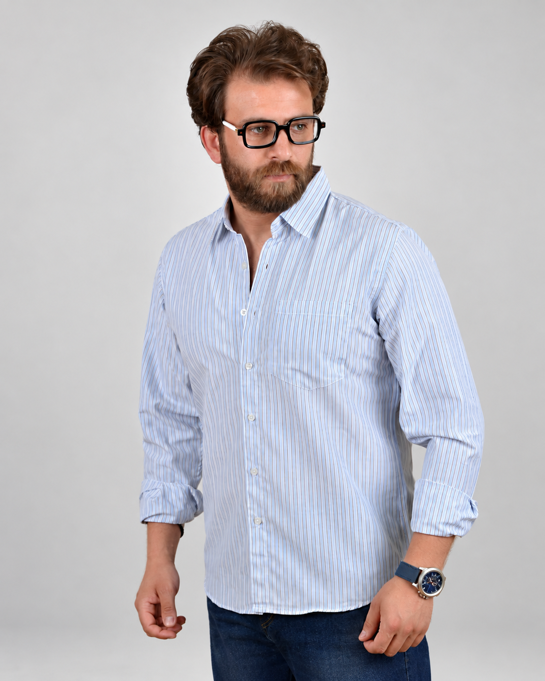 Original fine stripe shirt on model