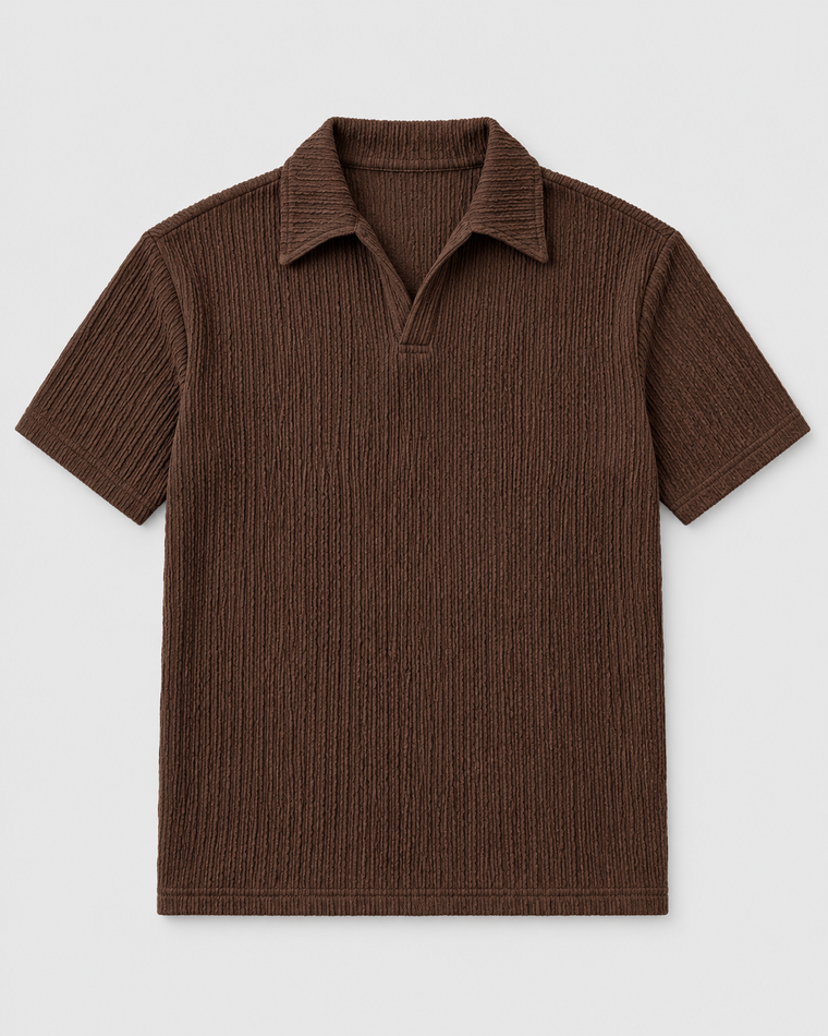 Oversized Crepe Polo T-shirt cafe flat lay
