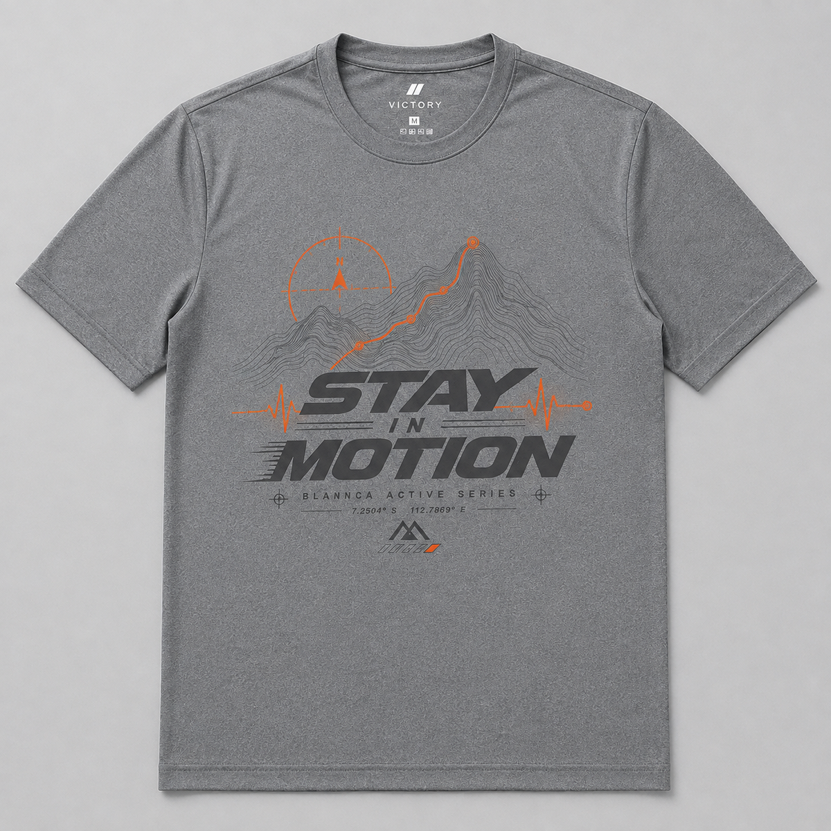Stay In Motion grey performance T-shirt straight front view