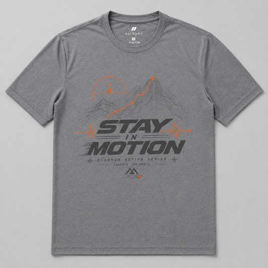 Stay In Motion grey performance T-shirt straight front view