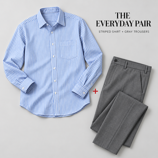 Blue striped shirt with gray trousers — two-piece bundle