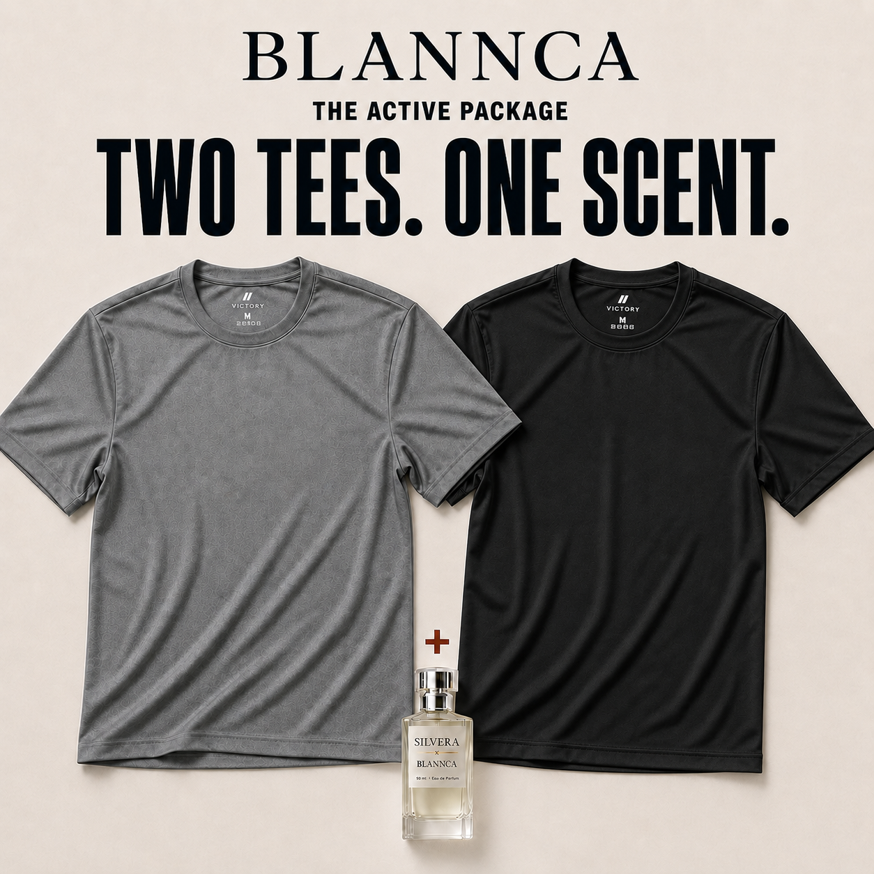Victory Basic Grey and Black performance T-shirts with free Silvera perfume